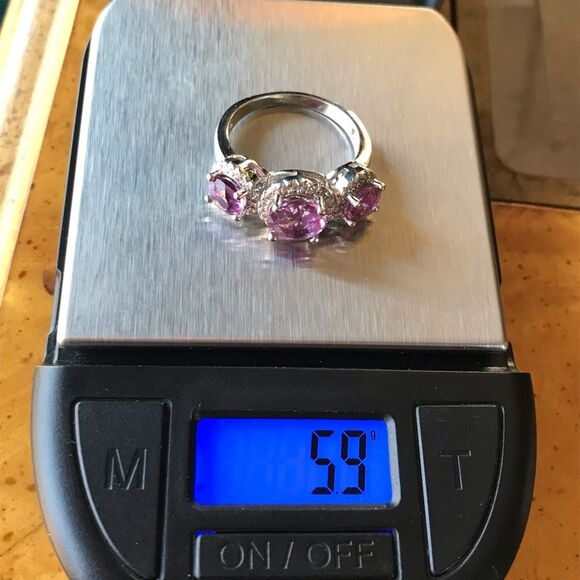 Natural Pink Fluorite Sterling Silver Trilogy Ring Size 8.75 - Picture 8 of 8